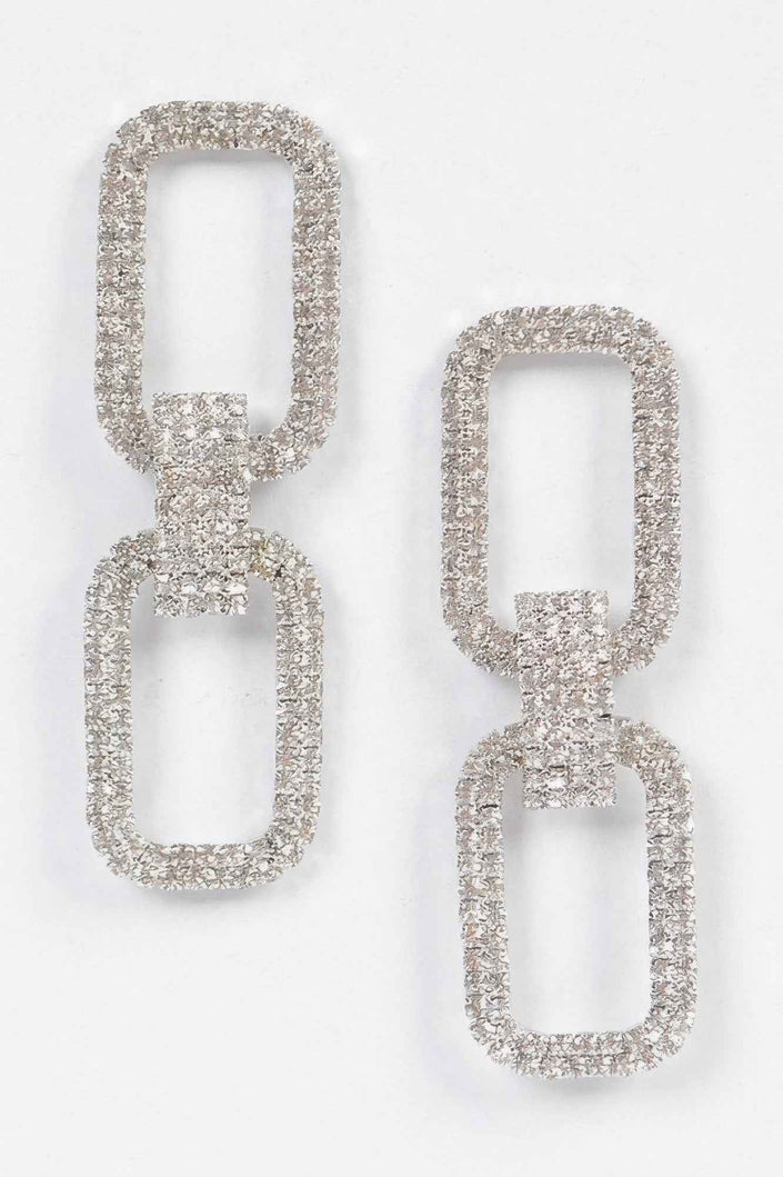 Two Rectangle Shape Rhinestone Earrings