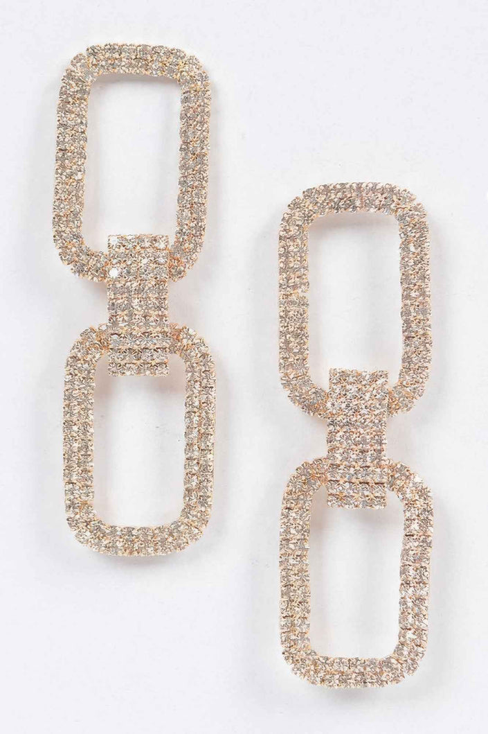 Two Rectangle Shape Rhinestone Earrings