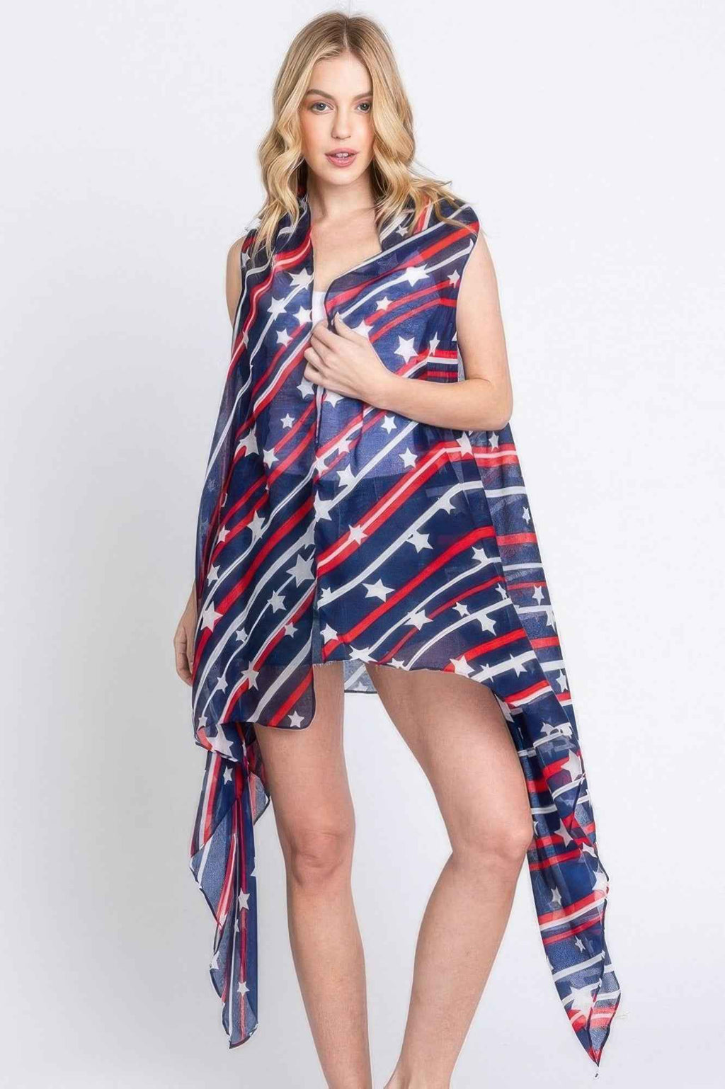 Diagonal Stripes And Stars Print Vest