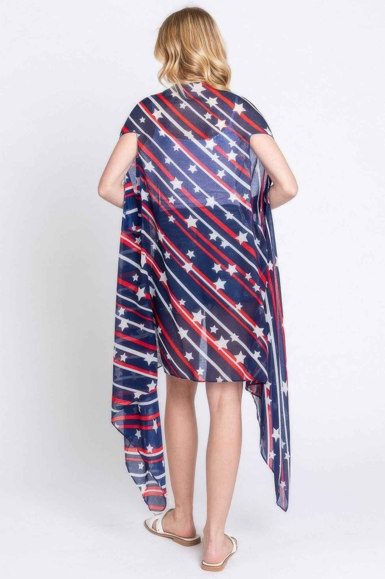 Diagonal Stripes And Stars Print Vest