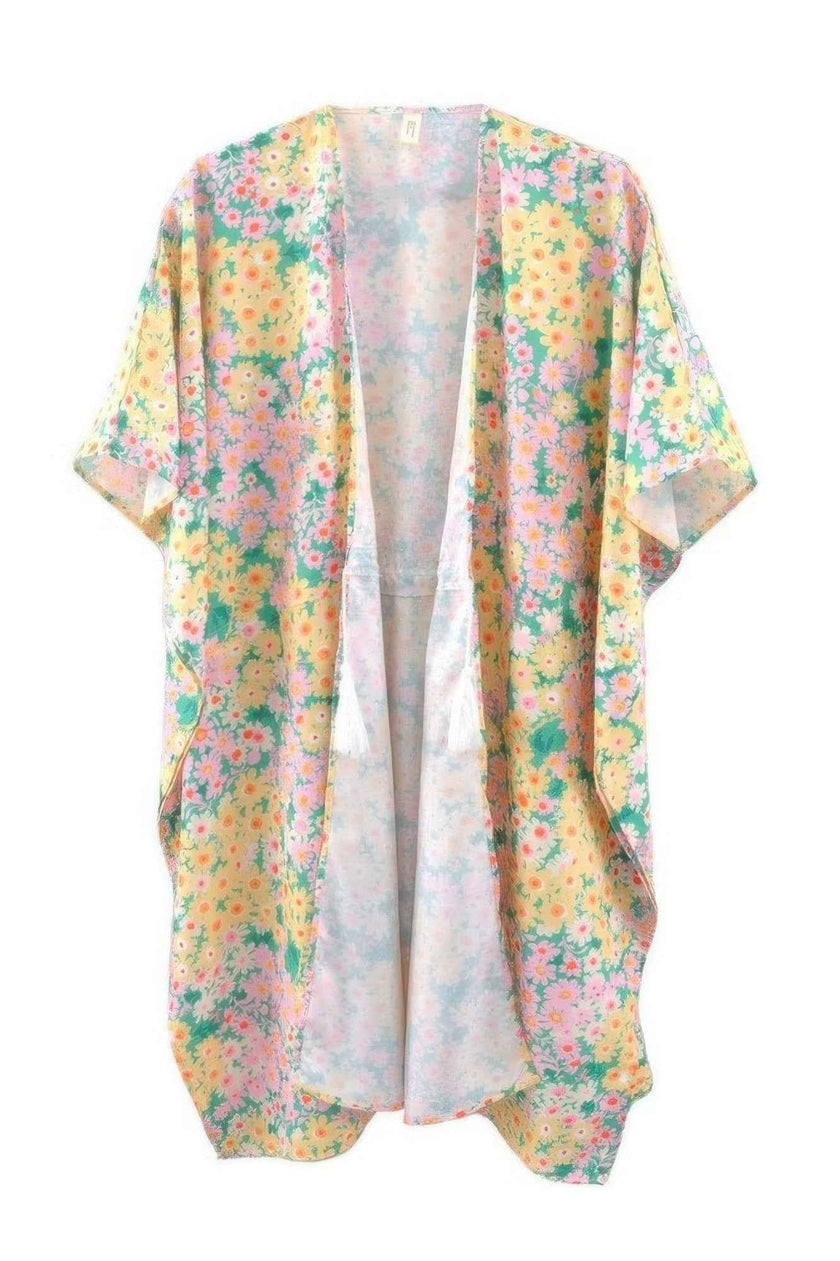 Flower Print Self-tie Drawstring Open Front Cover