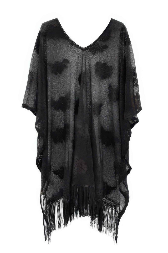 Floral Lace Poncho With Tassel