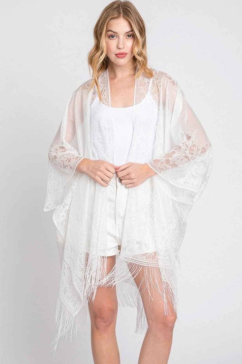 Floral Lace Kimono With Tassel