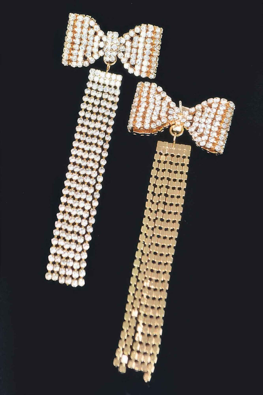 Rhinestone Bow Fringe Earring