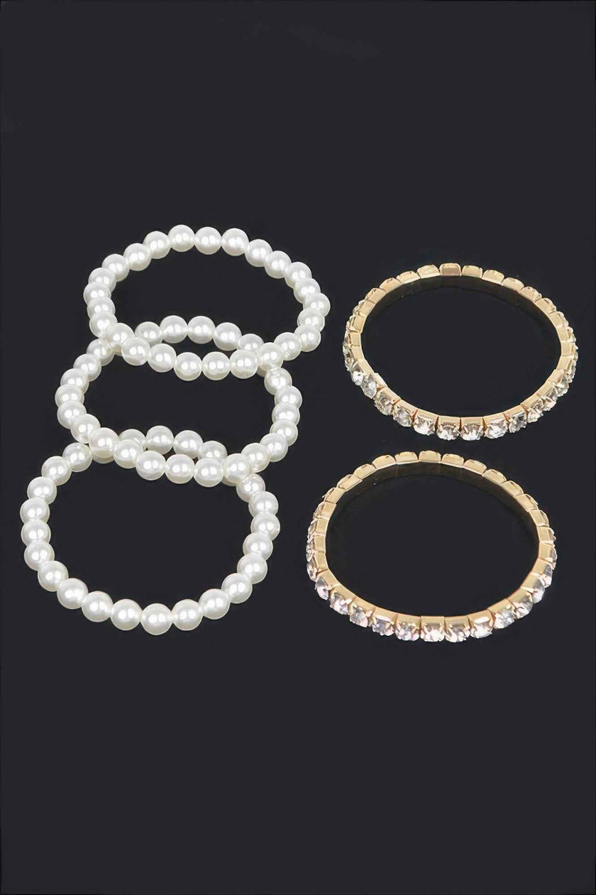 Faux Pearl Rhinestone Stretch Bracelet