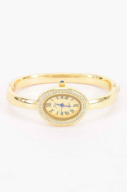 Oval Crystal-encrusted Cuff Watch