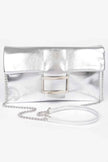 Metallic Faux Leather Metal Buckle Clutch