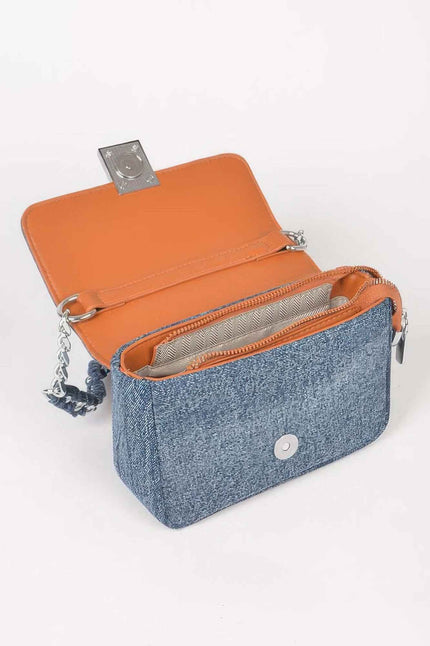 Denim Chain Flap Shoulder Bag