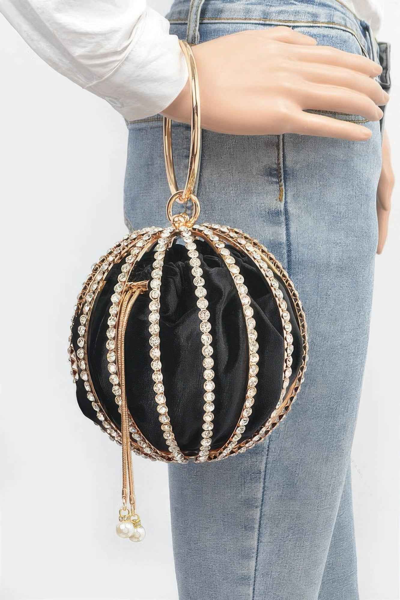 Rhinestone Round Cage Party Bag