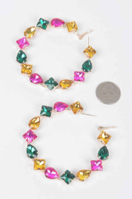 Multi Rhinestone Hoop Earrings