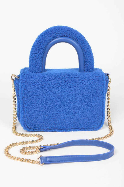 Faux Fur Top Handle Clutch Bag