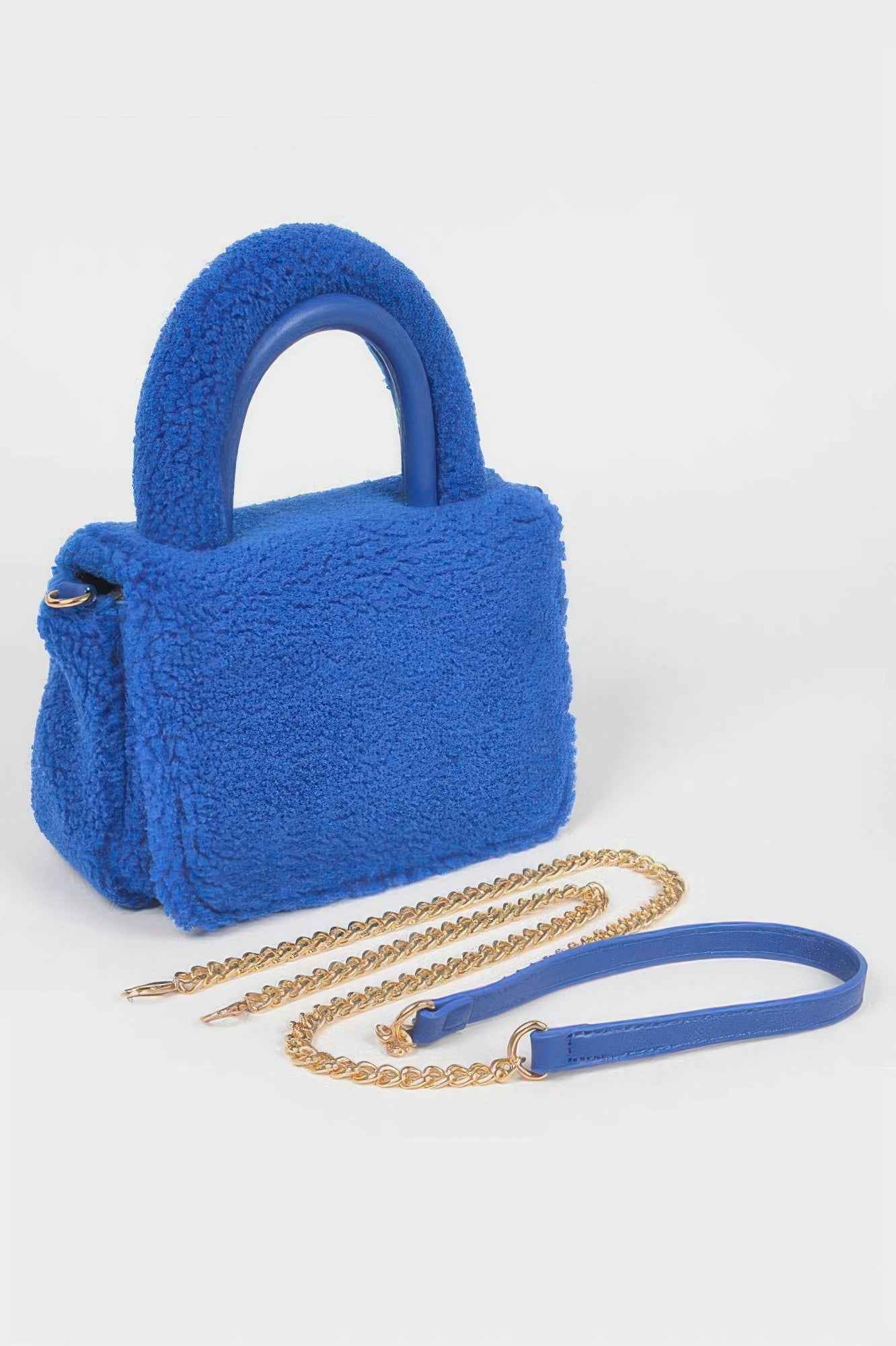 Faux Fur Top Handle Clutch Bag