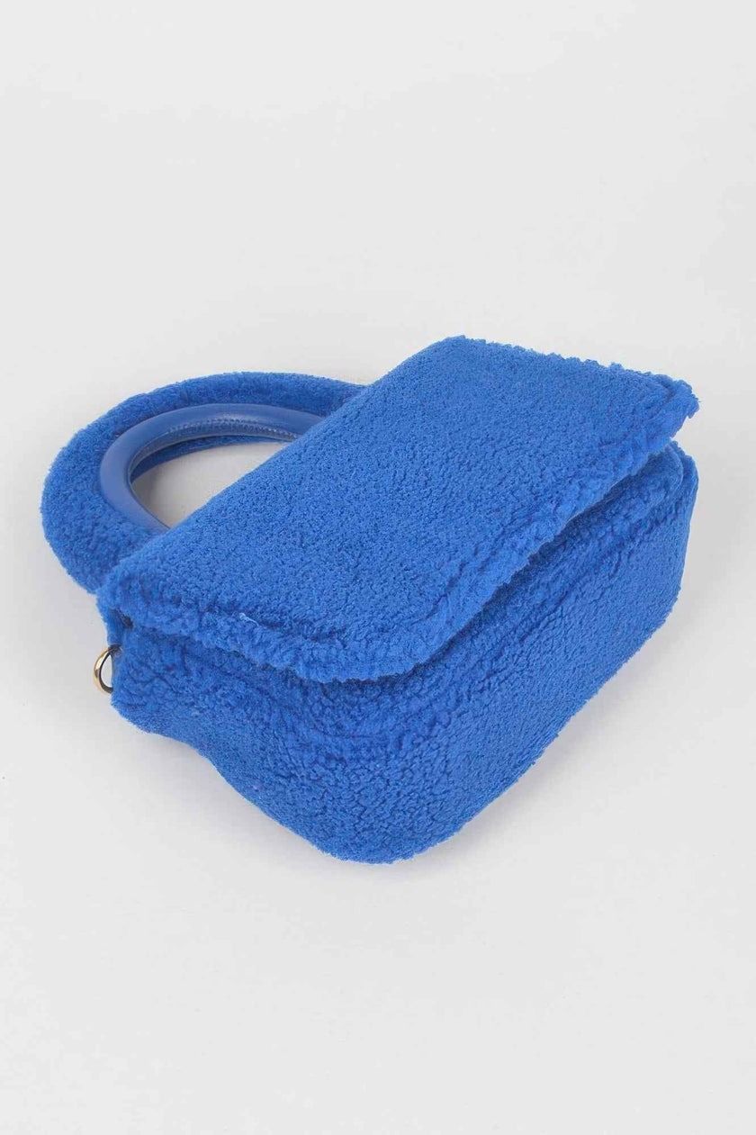 Faux Fur Top Handle Clutch Bag