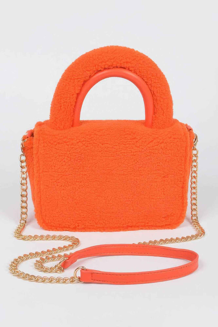 Faux Fur Top Handle Clutch Bag