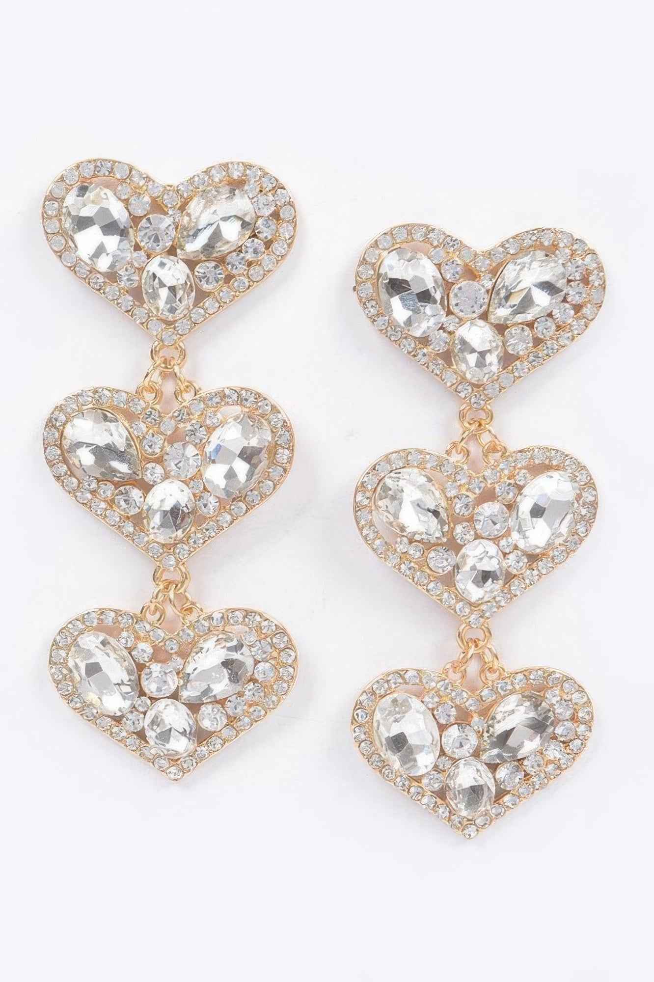 Three Heart Gem Earrings