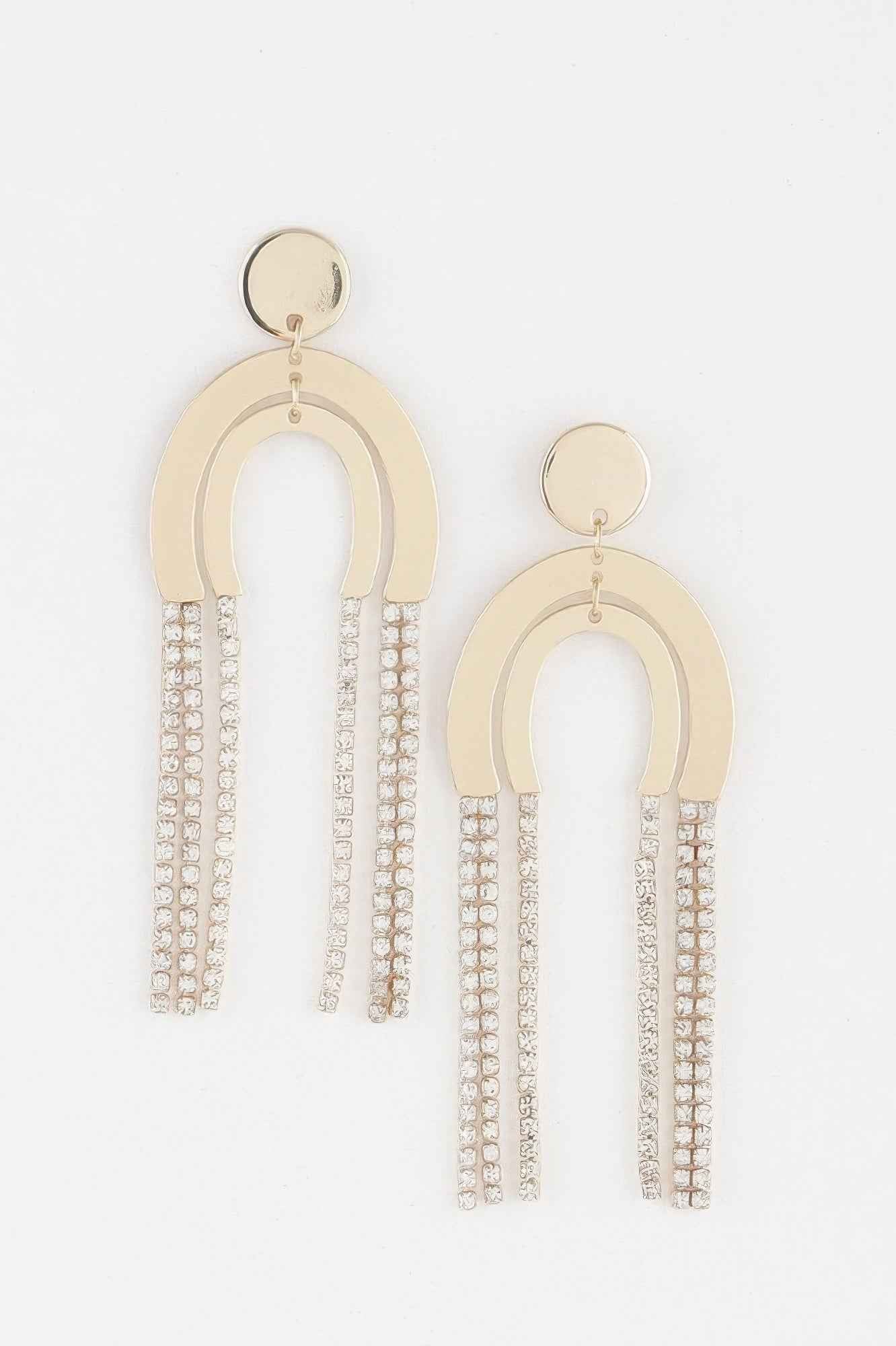 Double Rhinestone Arch Drop Earrings