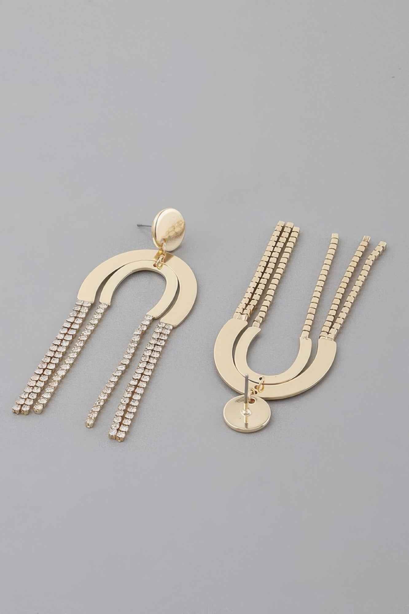 Double Rhinestone Arch Drop Earrings