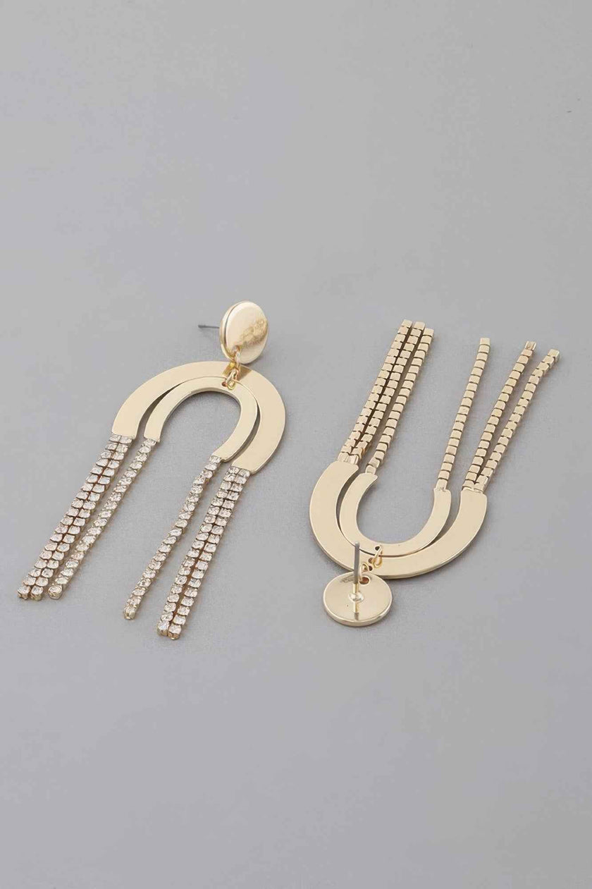 Double Rhinestone Arch Drop Earrings