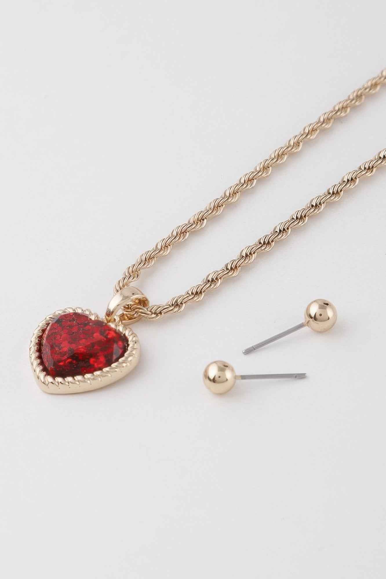 Glittered Heart Chain Necklace