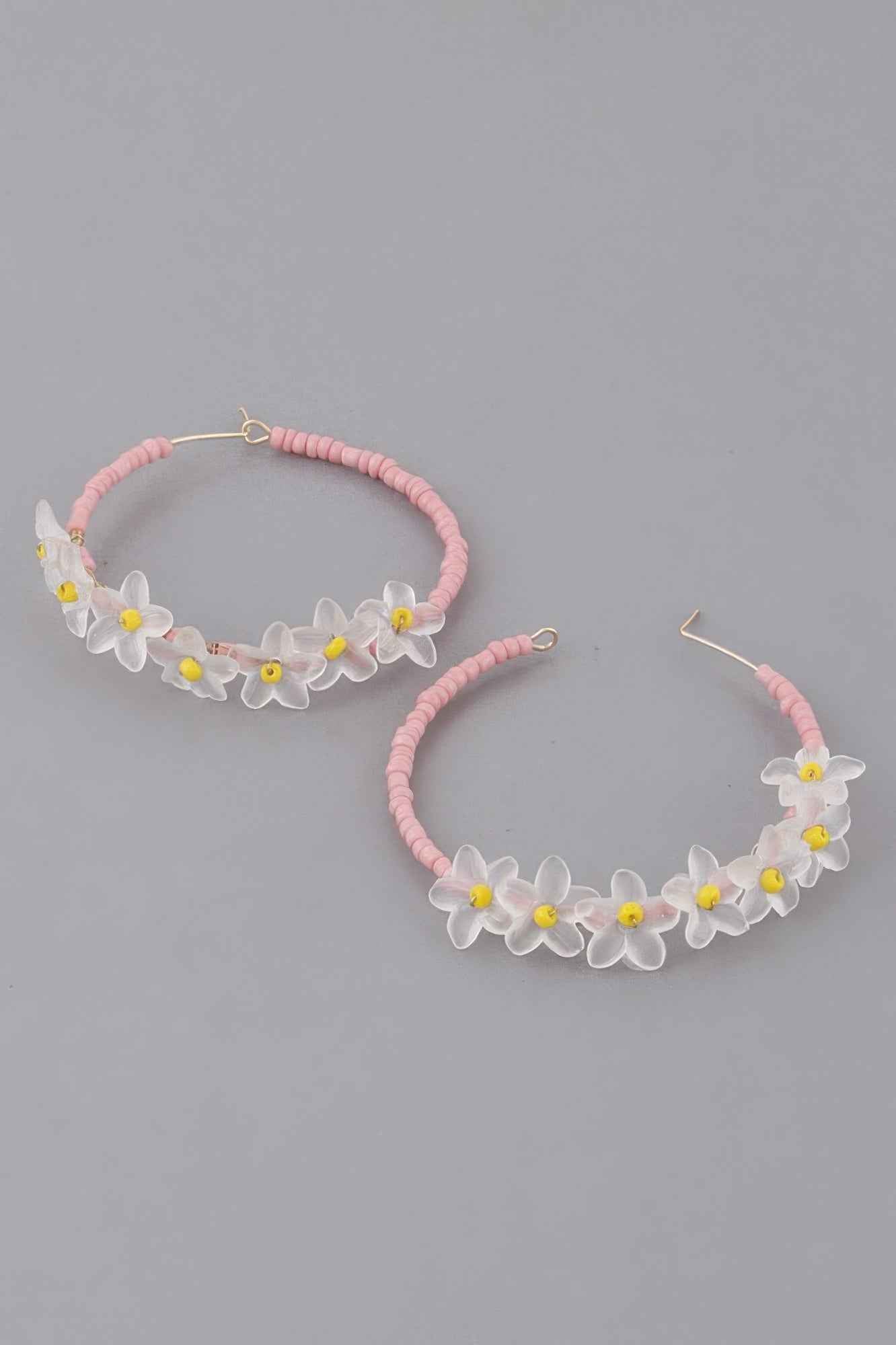 Beaded Flower Hoop Earrings