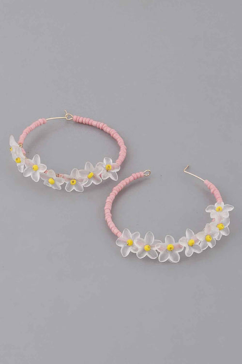 Beaded Flower Hoop Earrings
