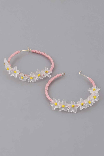 Beaded Flower Hoop Earrings