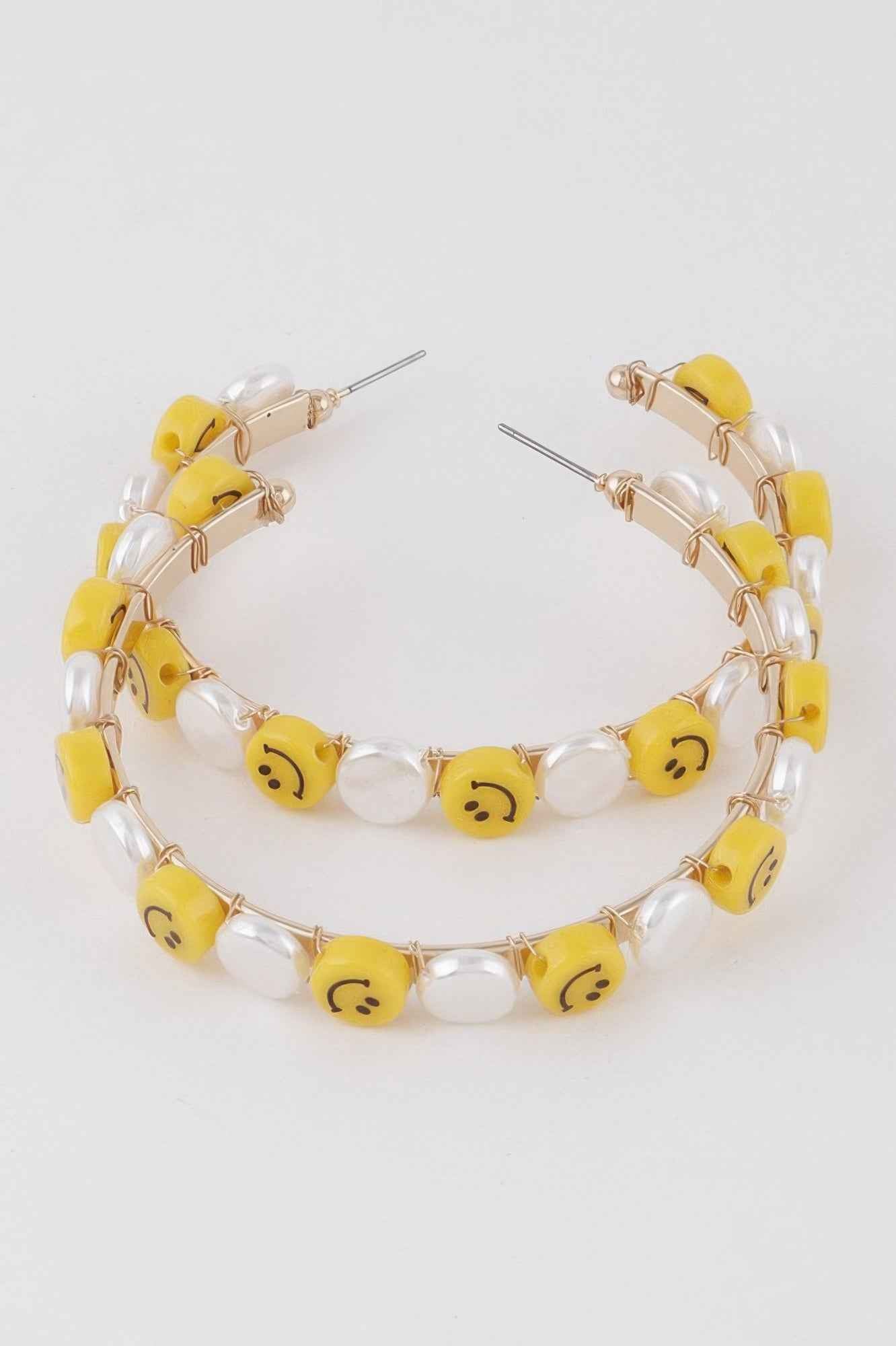 Smiley Face Charm Hoop Earrings