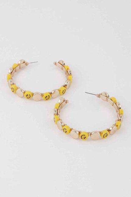 Smiley Face Charm Hoop Earrings