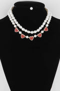 Pearled Heart Charms Necklace