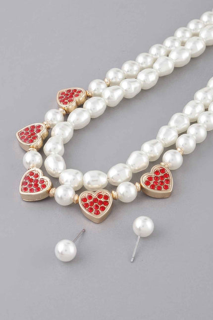 Pearled Heart Charms Necklace