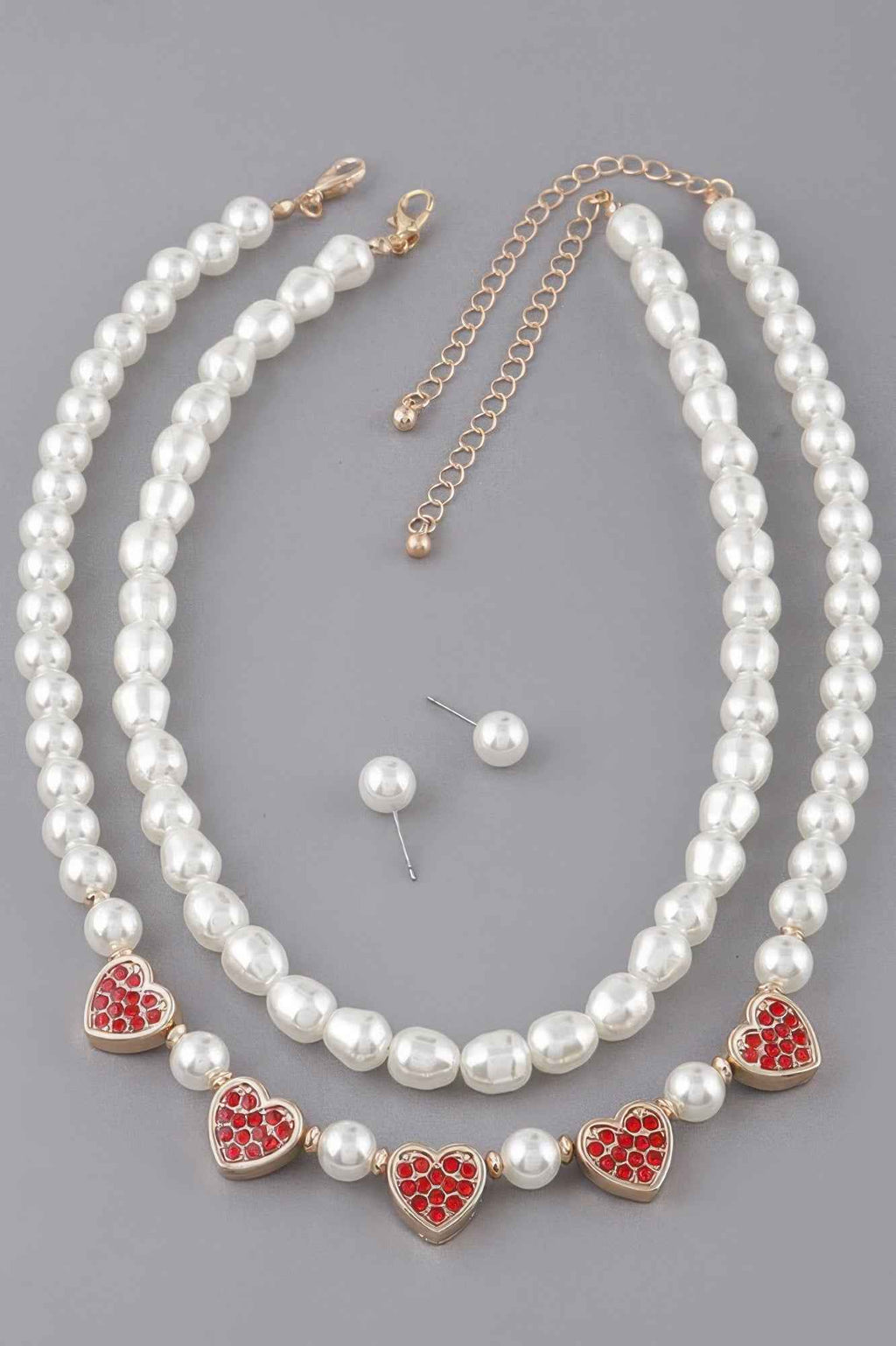 Pearled Heart Charms Necklace