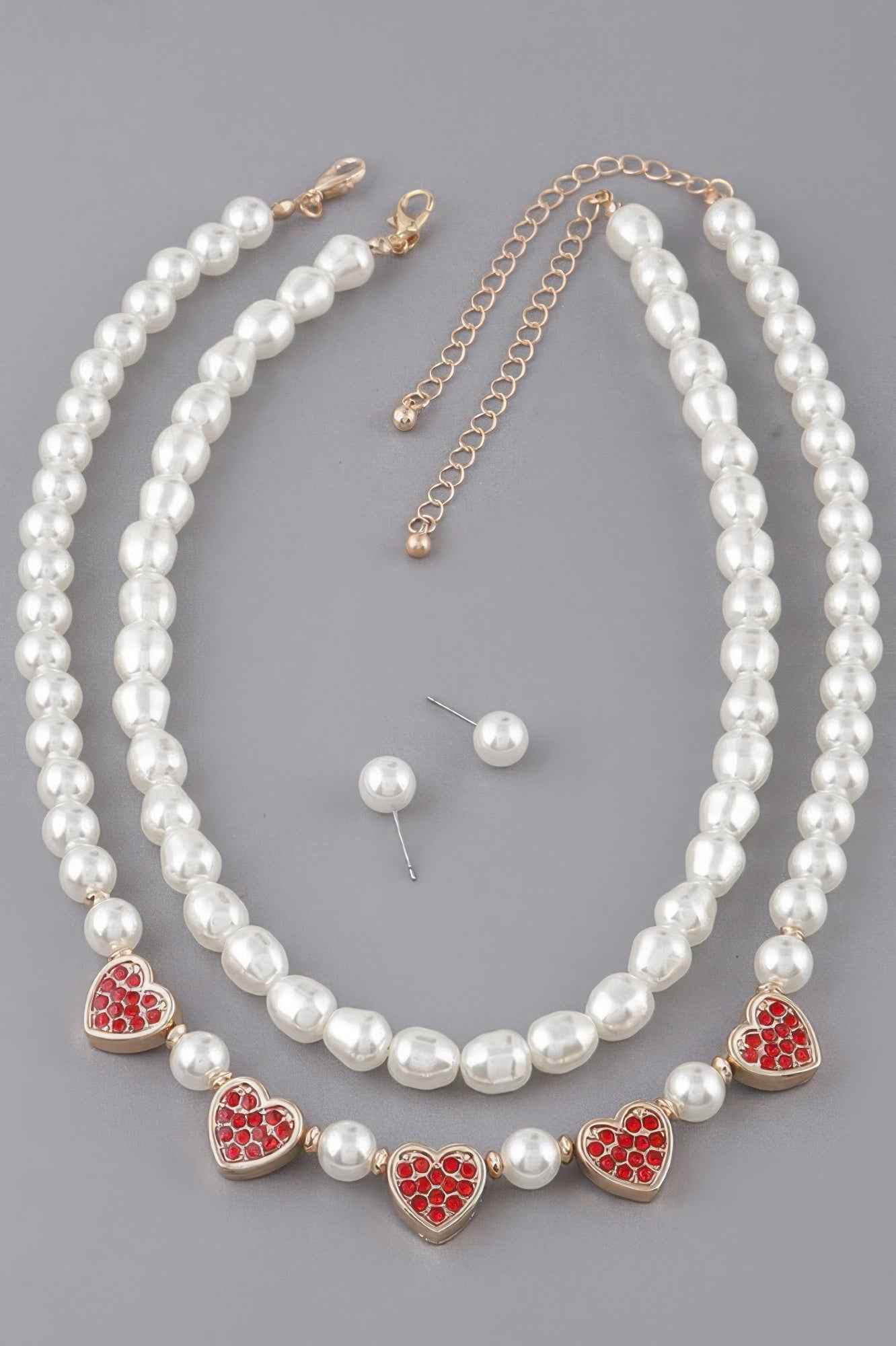 Pearled Heart Charms Necklace