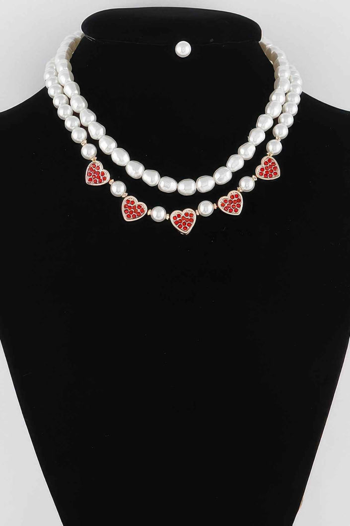 Pearled Heart Charms Necklace