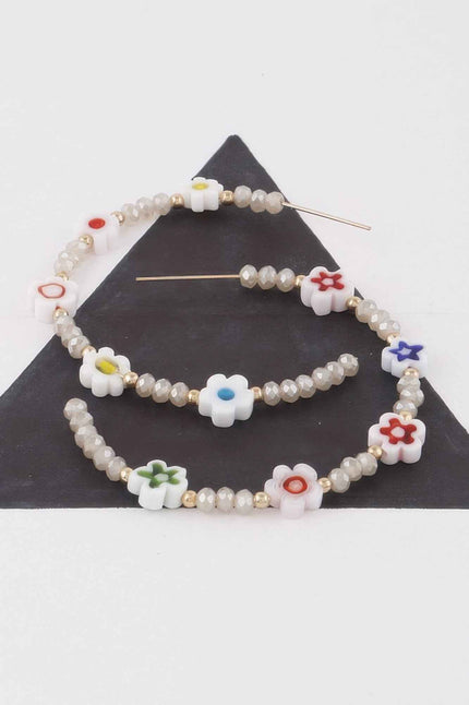 Beaded Flower Charm Earrings