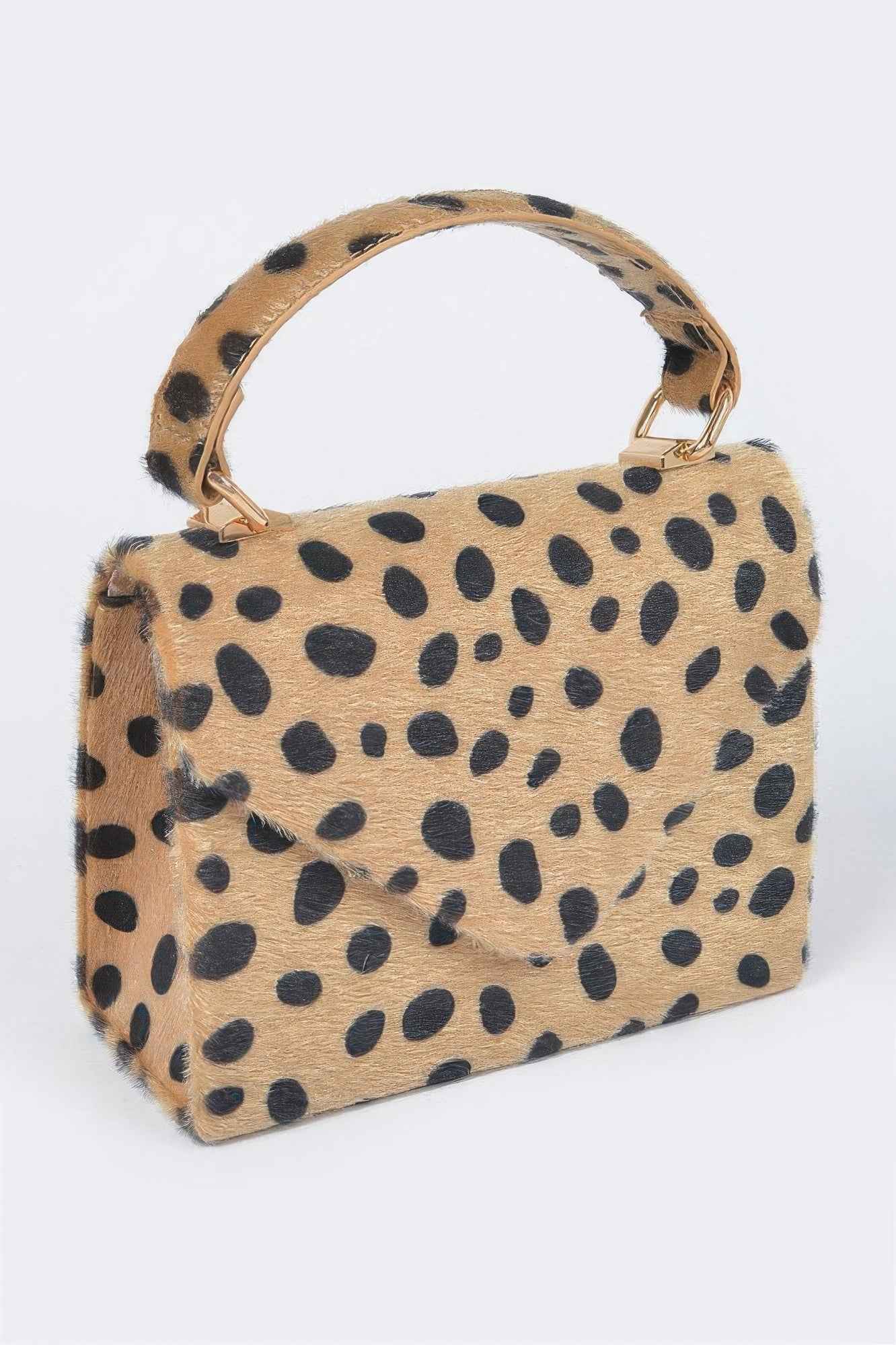 Faux Fur Leo Top Handle Clutch