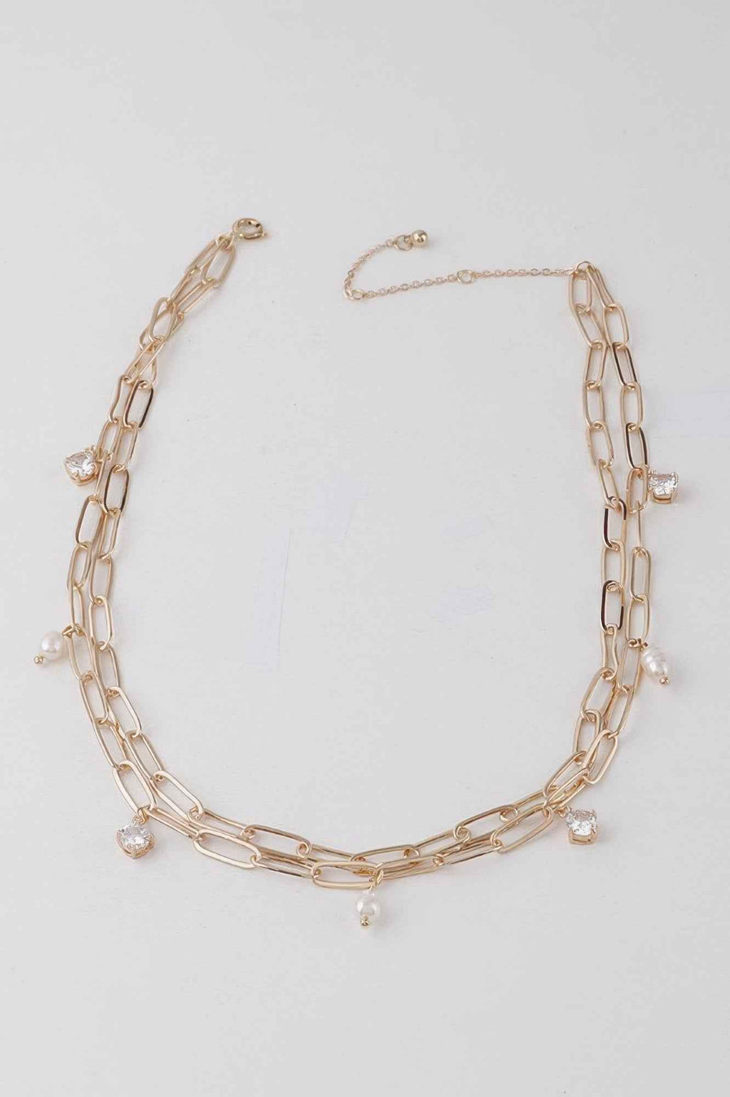 Rhinestone N Bead Chain Necklace