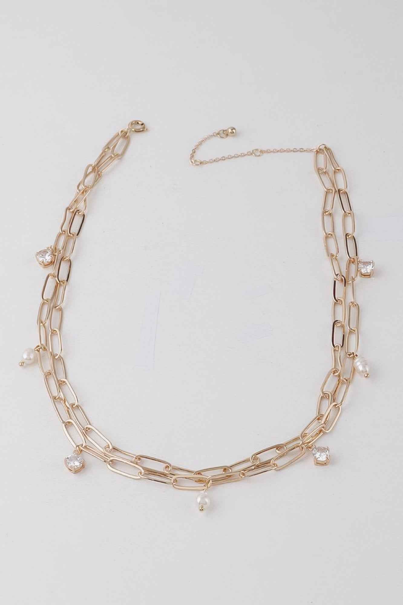 Rhinestone N Bead Chain Necklace