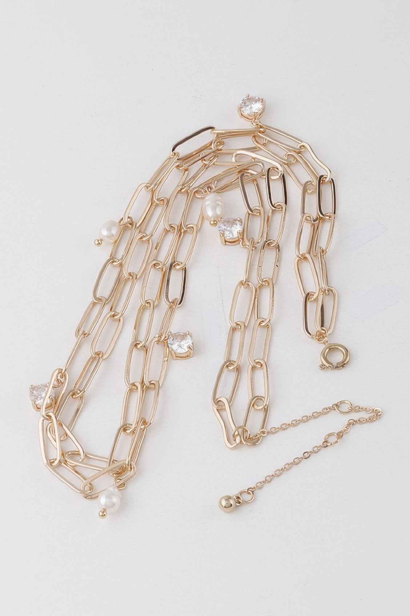 Rhinestone N Bead Chain Necklace