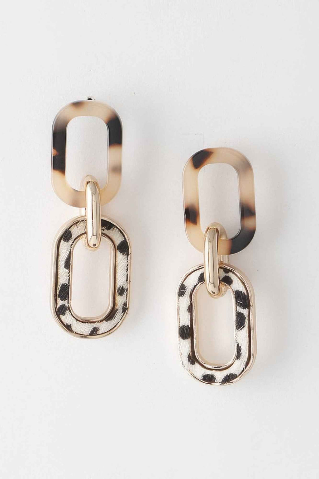 Two Toned Link Chain Drop Earrings