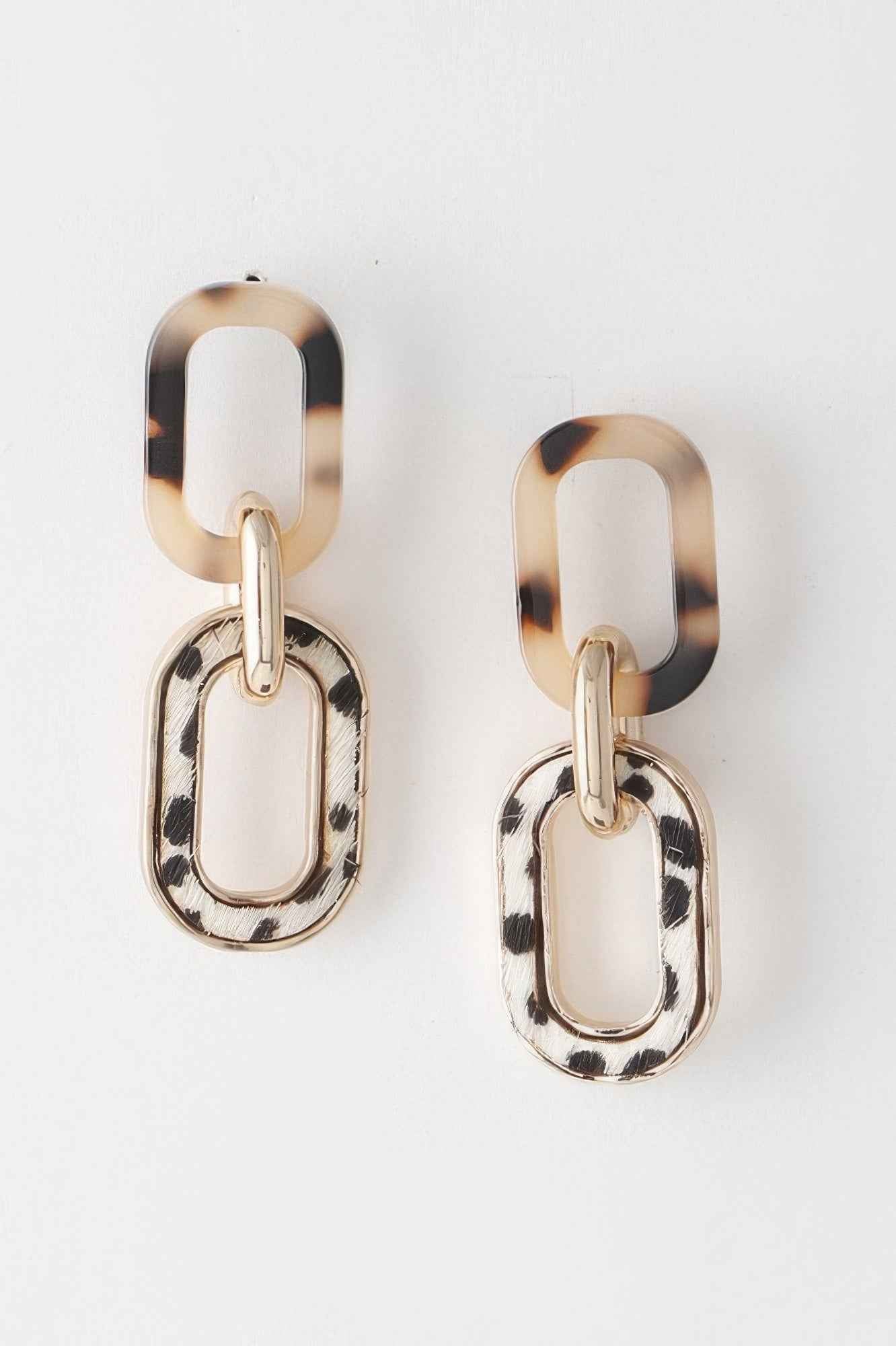 Two Toned Link Chain Drop Earrings