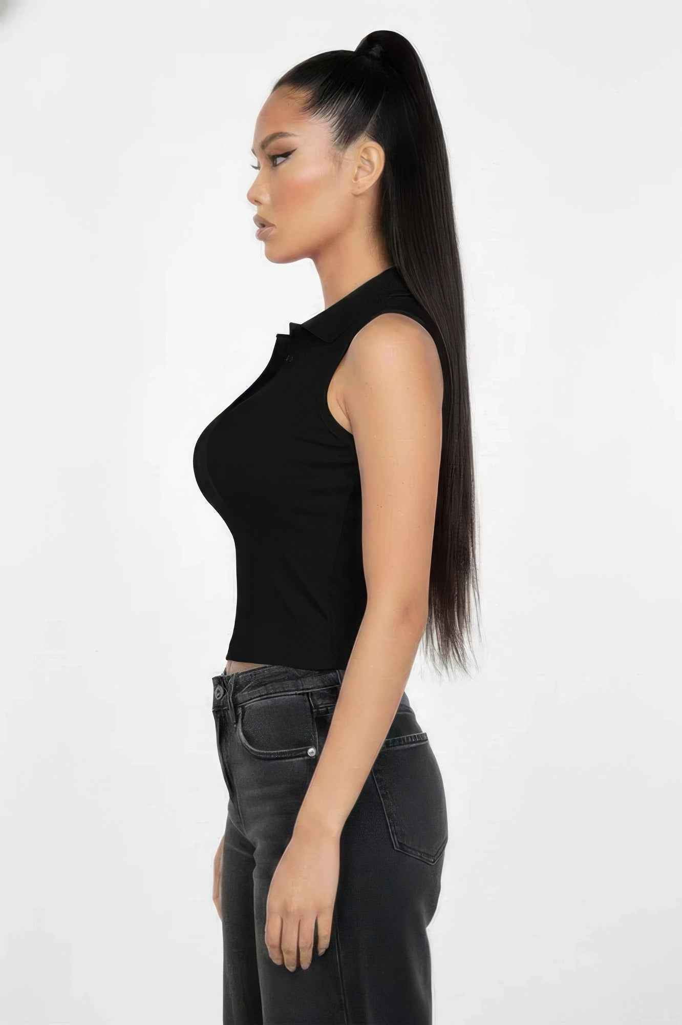 Slim-fit Sleeveless Polo Collar Crop Top