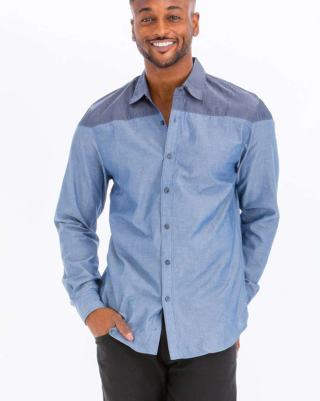 Two Tone Long Sleeve Button Down Shirt - Pikemla