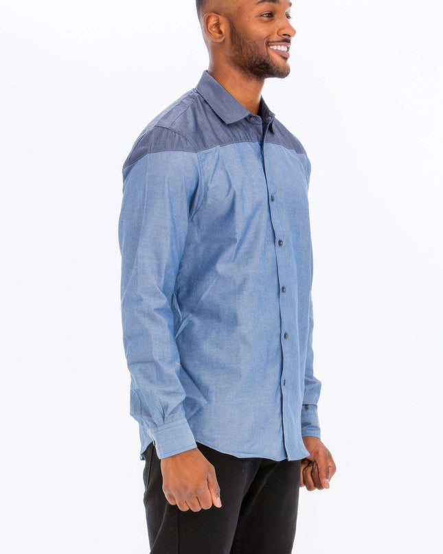 Two Tone Long Sleeve Button Down Shirt - Pikemla