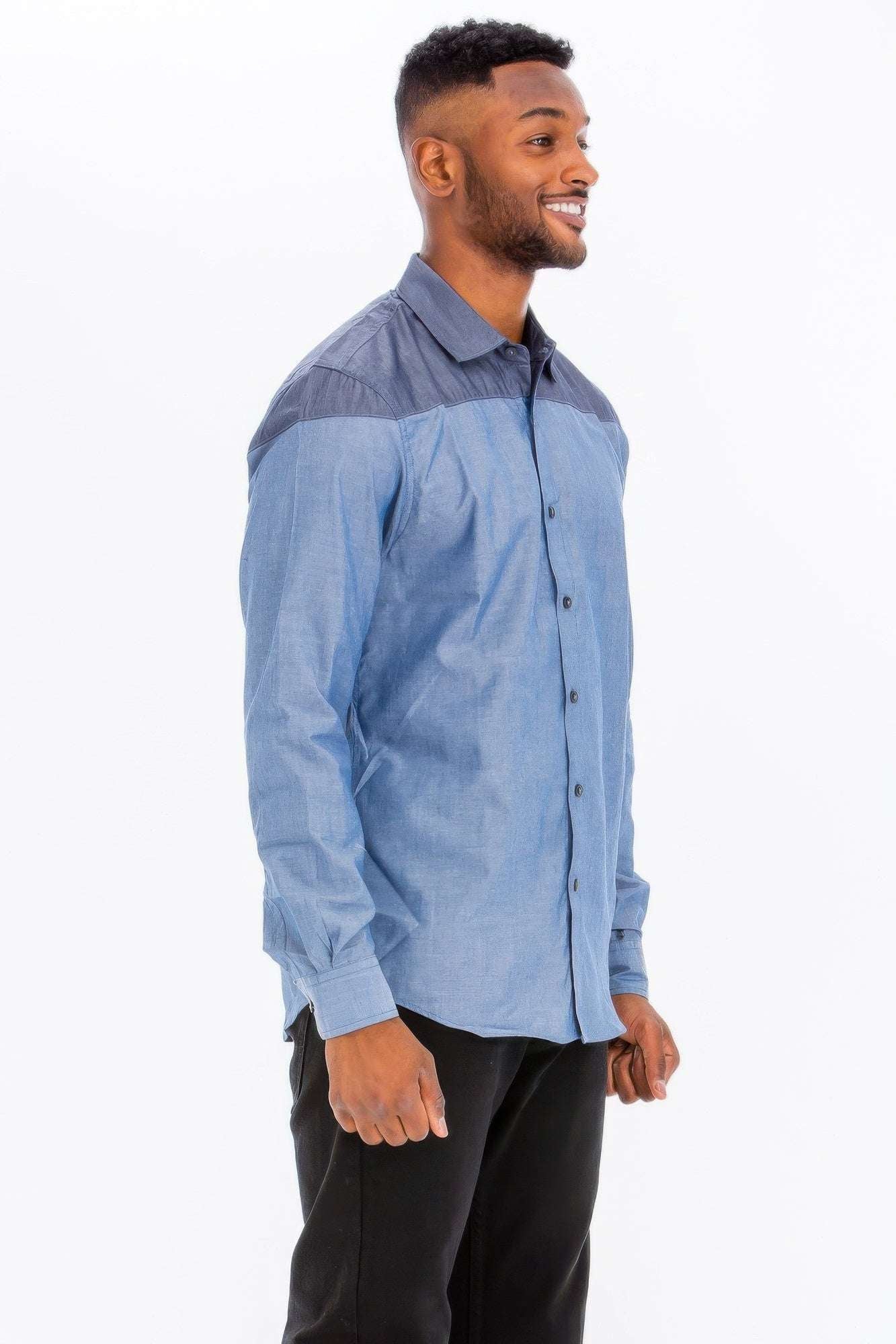Two Tone Long Sleeve Button Down Shirt - Pikemla