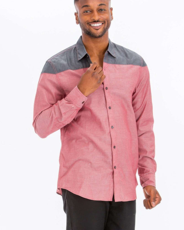 Two Tone Long Sleeve Button Down Shirt - Pikemla
