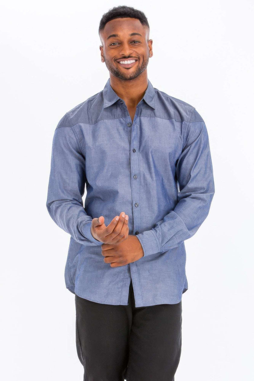 Two Tone Long Sleeve Button Down Shirt - Pikemla