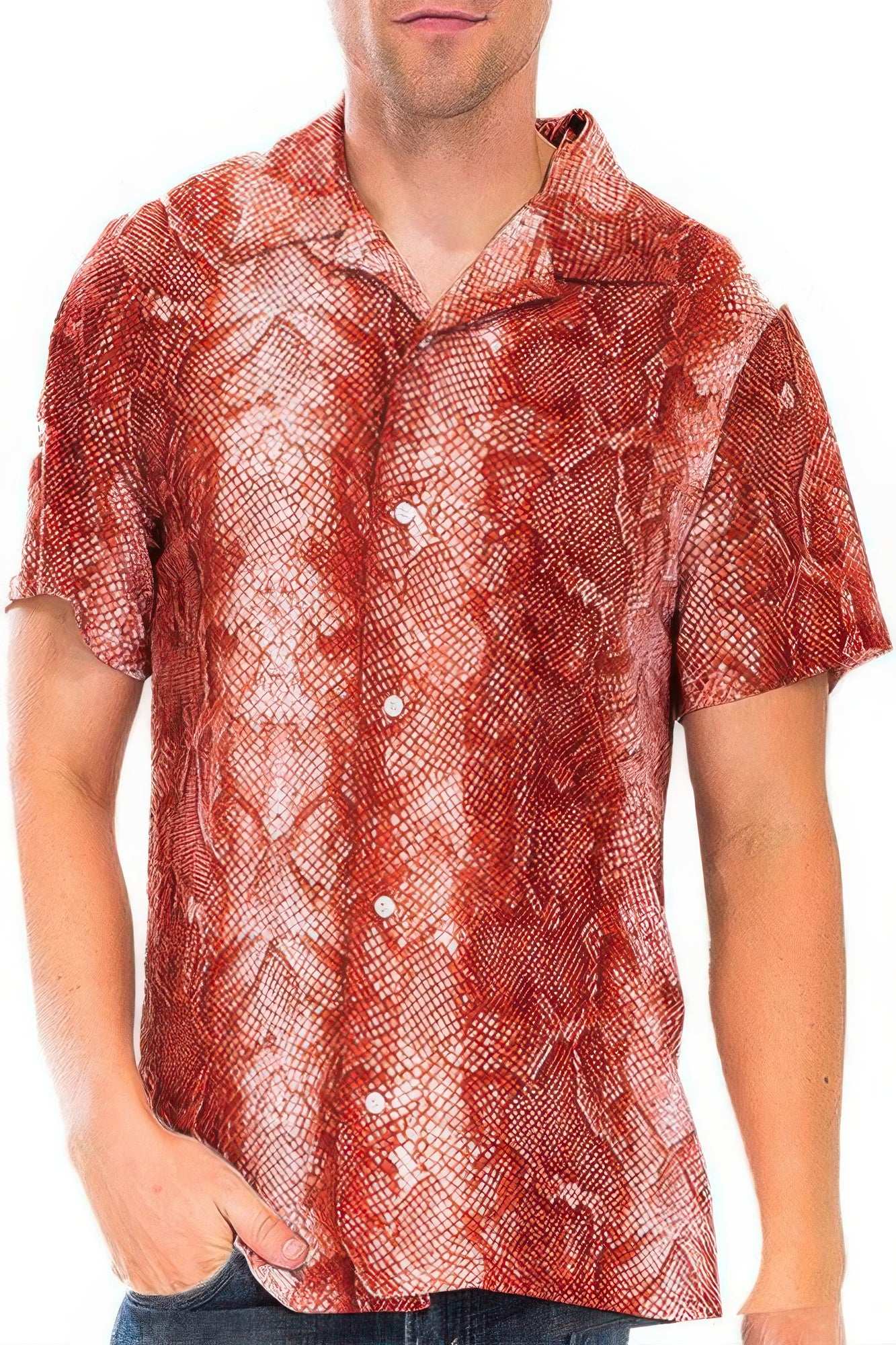Red Snake Button Down Shirt - Pikemla