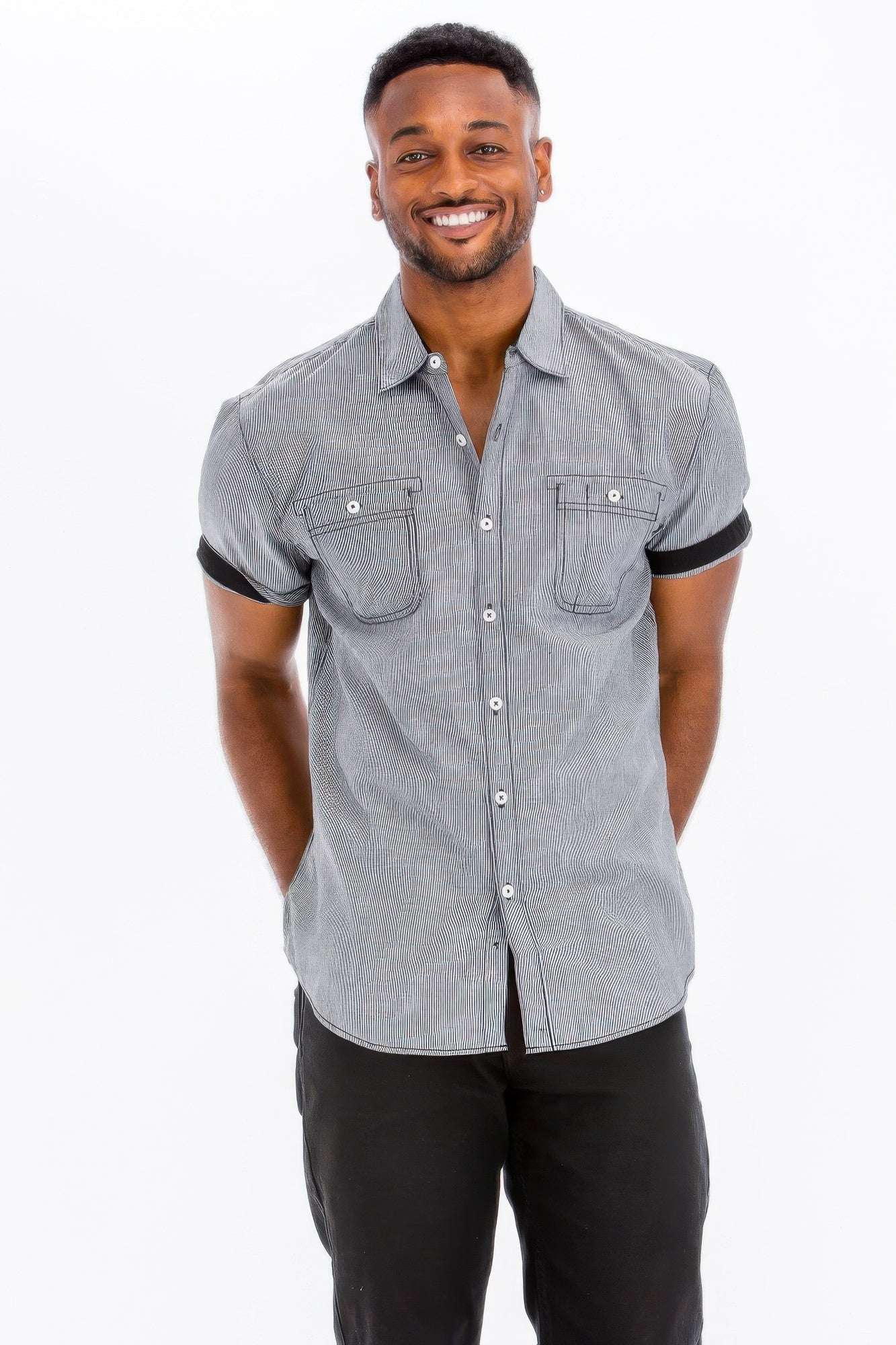 Casual Short Sleeve Solid Denim Shirt - Pikemla