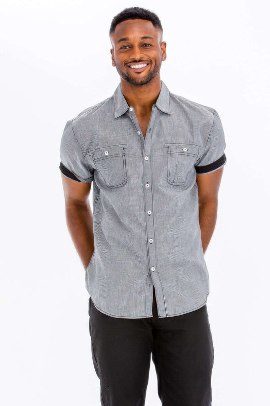 Casual Short Sleeve Solid Denim Shirt - Pikemla