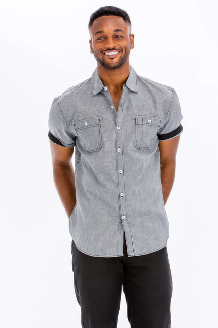 Casual Short Sleeve Solid Denim Shirt - Pikemla